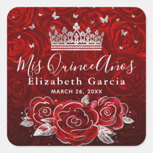 Silver and Red Rose Elegant Template Square Sticke Sticker