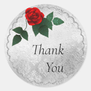 Silver and Red Rose Wedding Sticker