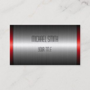 Silver and Red Stainless Steel Metal Business Card