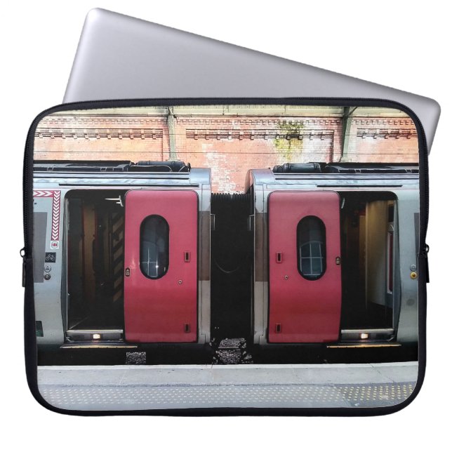 Silver and red train laptop sleeve (Front)