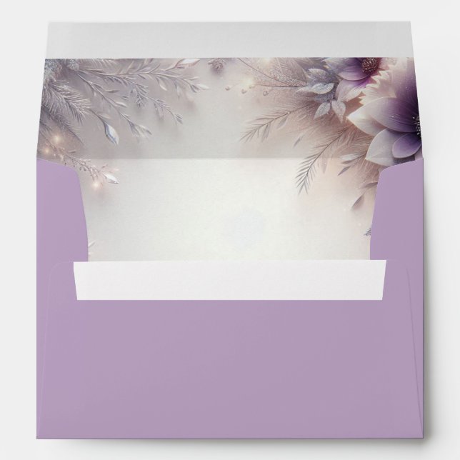 Silver and Soft Amethyst Winter Blooms Wedding Envelope (Back (Bottom))