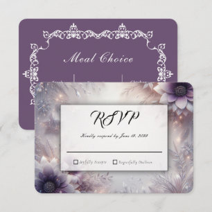 Silver and Soft Amethyst Winter Blooms Wedding RSVP Card