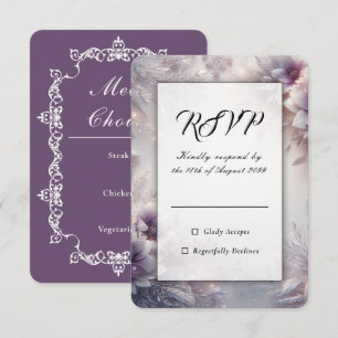 Silver and Soft Amethyst Winter Blooms Wedding RSVP Card