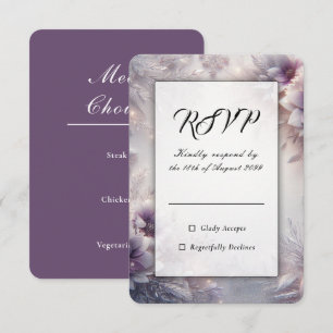 Silver and Soft Amethyst Winter Blooms Wedding RSVP Card