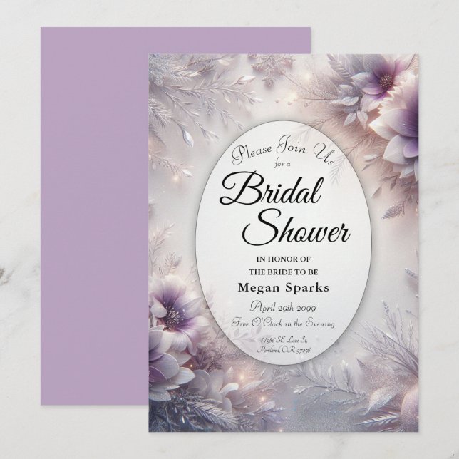 Silver and Soft Amethyst Winter Bridal Shower Invitation (Front/Back)