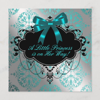 Silver and Teal Blue Princess Baby Girl Shower Invitation