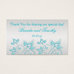 Silver and Turquoise Floral Wedding Favour Tag