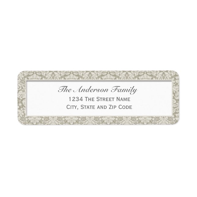 Silver and White Damask Return Address Label (Front)