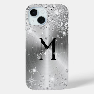 Silver and White Diamonds - Personalised iPhone 15 Case