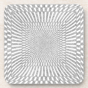 Silver and White Distorted Chequered Pattern Coaster