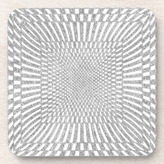 Silver and White Distorted Chequered Pattern Coaster (Front)