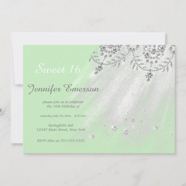 Silver and White Dress Glitter Sweet Sixteen Invit Invitation (Front)