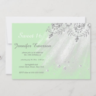 Silver and White Dress Glitter Sweet Sixteen Invit Invitation