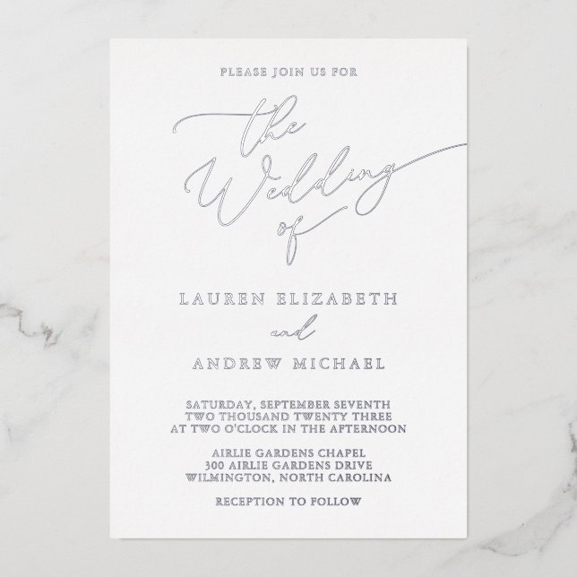 Silver and White Foil Minimalist Wedding (Front)