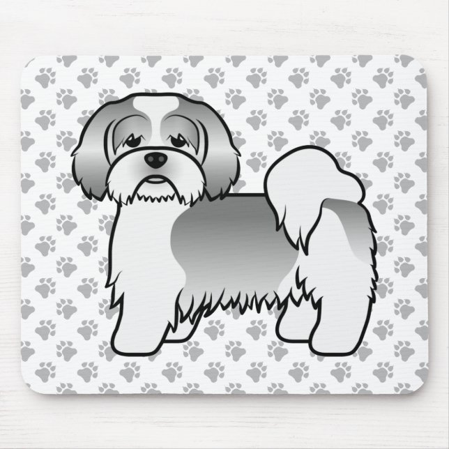 Silver And White Lhasa Apso Cute Cartoon Dog Mouse Pad (Front)