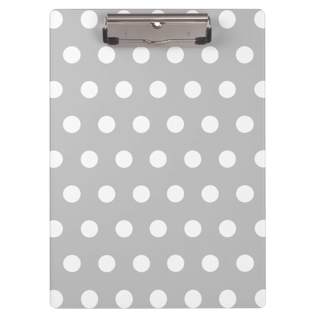 Silver and White Polka Dots Clipboard (Front)