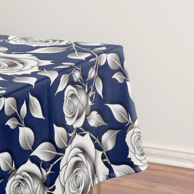 Silver And White Roses Tablecloth (In Situ)