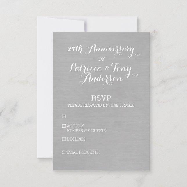 Silver and White RSVP Wedding Anniversary Card (Front)