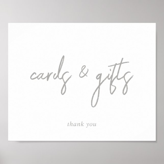 Silver and White Script Cards and Gifts Sign (Front)