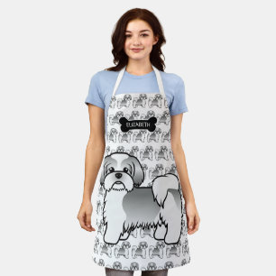 Silver And White Shih Tzu Cartoon Dog & Name Apron