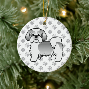 Silver And White Shih Tzu Cute Cartoon Dog Ceramic Tree Decoration