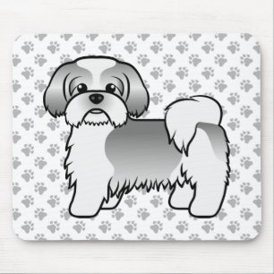 Silver And White Shih Tzu Cute Cartoon Dog Mouse Pad
