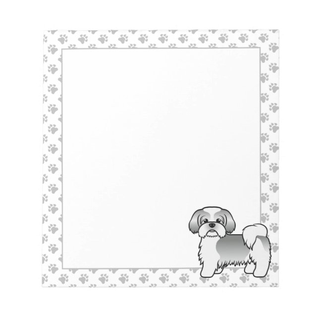Silver And White Shih Tzu Cute Cartoon Dog Notepad (Front)