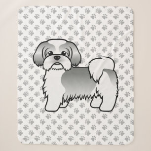 Silver And White Shih Tzu Cute Cartoon Dog Sherpa Blanket