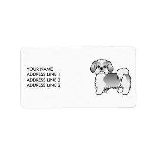 Silver And White Shih Tzu Dog & Custom Text Label