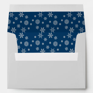 Silver and White Snowflakes on Dark Blue Envelope