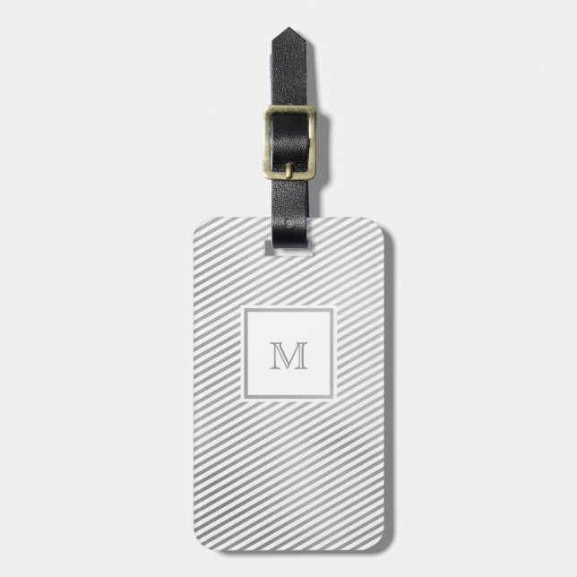 Silver and White Striped Luggage Tag (Front Vertical)