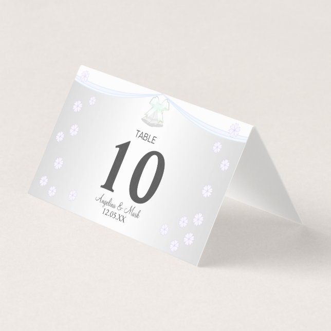 Silver and White Wedding Fold Table Card (Front)