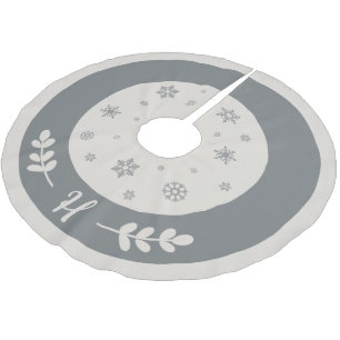 Silver and white with snowflakes and monogram brushed polyester tree skirt
