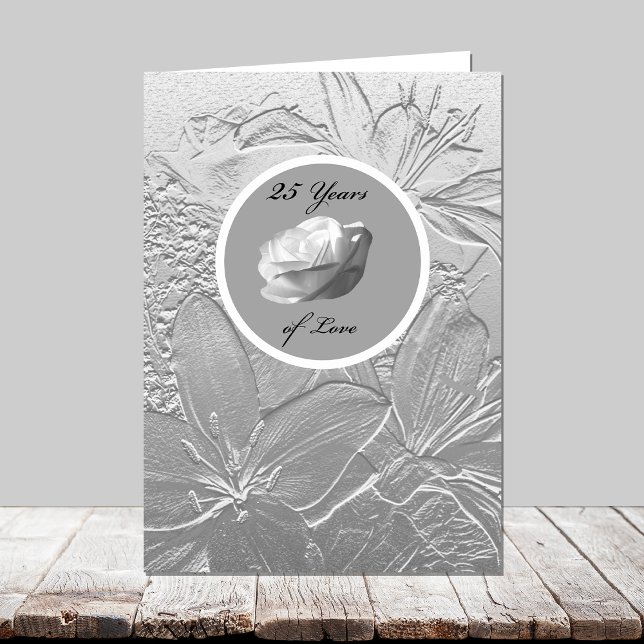 Silver Anniversary Card -- Silver Flowers (Creator Uploaded)