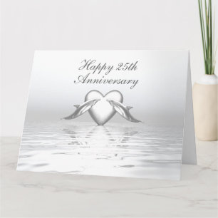 Silver Anniversary Dolphins and Heart Card
