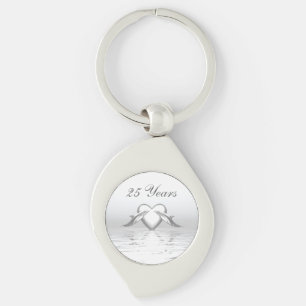 Silver Anniversary Dolphins and Heart Key Ring