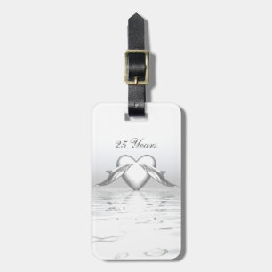 Silver Anniversary Dolphins and Heart Luggage Tag
