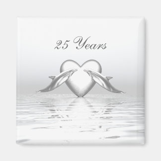 Silver Anniversary Dolphins and Heart Magnet