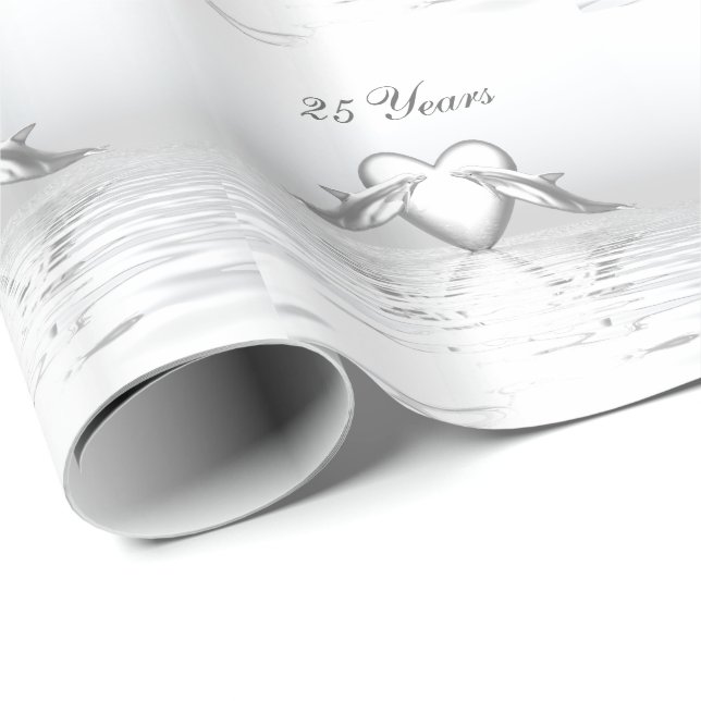 Silver Anniversary Dolphins and Heart Wrapping Paper (Roll Corner)