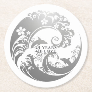 Silver Anniversary Gift for Parents Round Paper Coaster