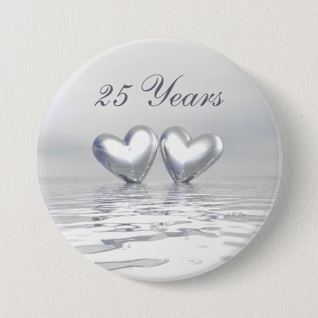 Silver Anniversary Hearts 7.5 Cm Round Badge (Front)