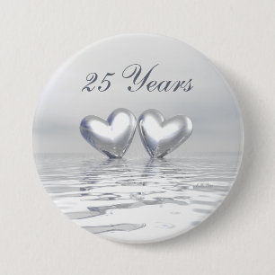 Silver Anniversary Hearts 7.5 Cm Round Badge