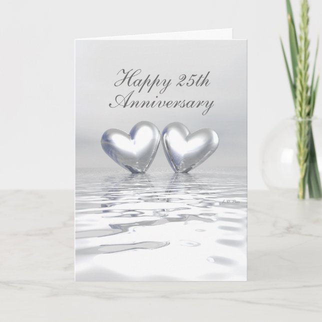 Silver Anniversary Hearts (Tall) Card (Front)