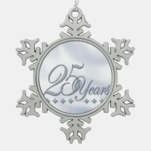 Silver Anniversary Snowflake Pewter Christmas Ornament