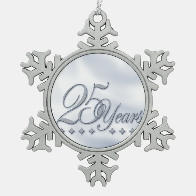 Silver Anniversary Snowflake Pewter Christmas Ornament (Front)