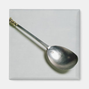 Silver apostle spoon with gold seal top, 1668 magnet