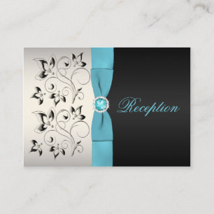Silver, Aqua, and Black Floral Enclosure Card