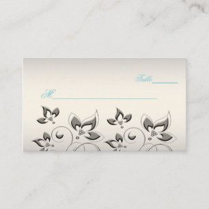 Silver, Aqua, and Black Floral Placecards