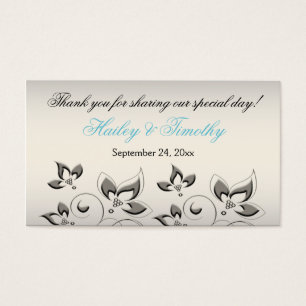 Silver, Aqua, and Black Floral Wedding Favour Tag