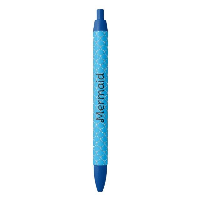 Silver Aqua Blue Mermaid Birthday Black Ink Pen (Front Vertical)